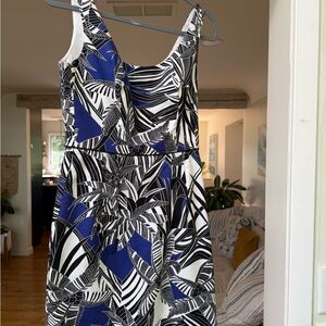 Trina Turk Black and Blue Patterned Midi Dress